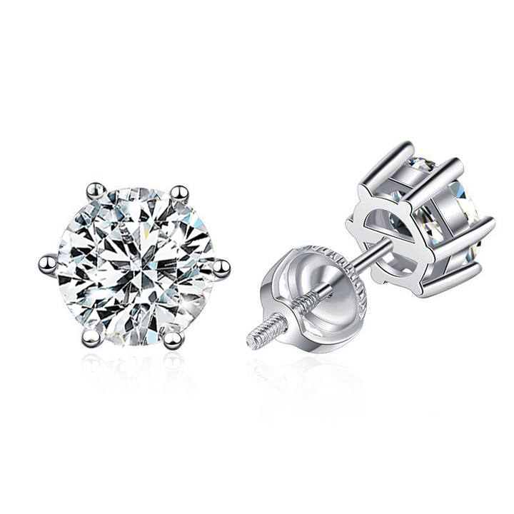 Moissanite Screw Back Earrings | White Gold